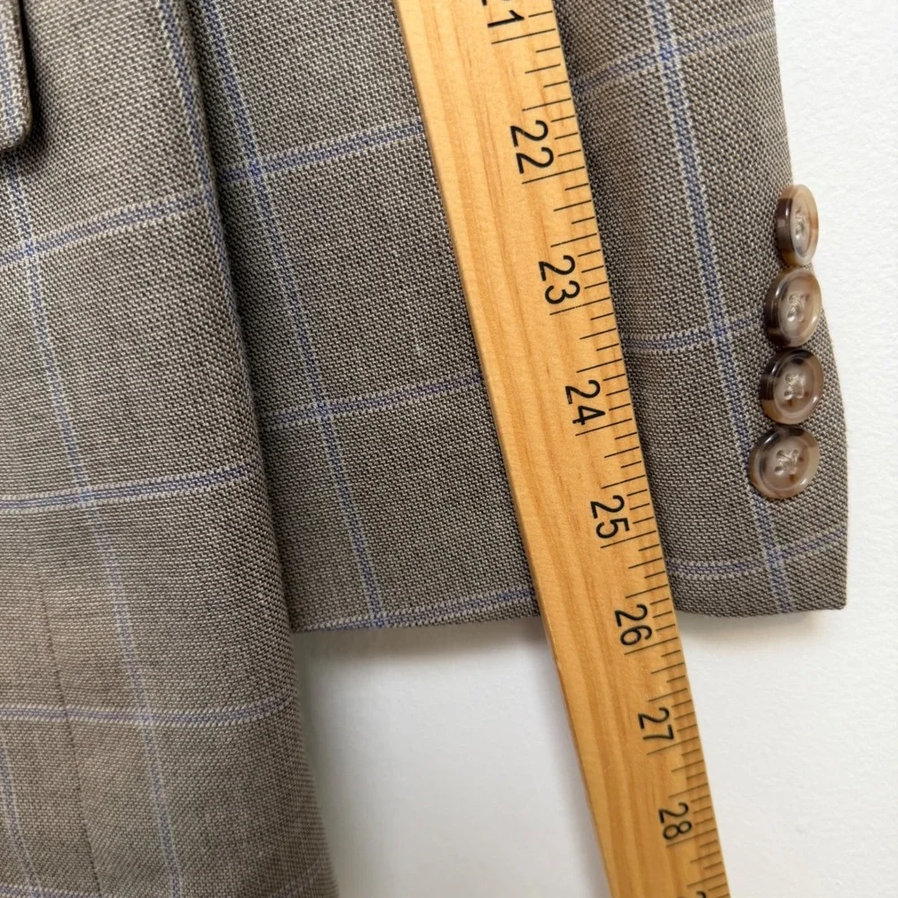 Lauren Ralph Lauren Mens 50R Silk Wool Windowpane Plaid Blazer Sport Coat Brown